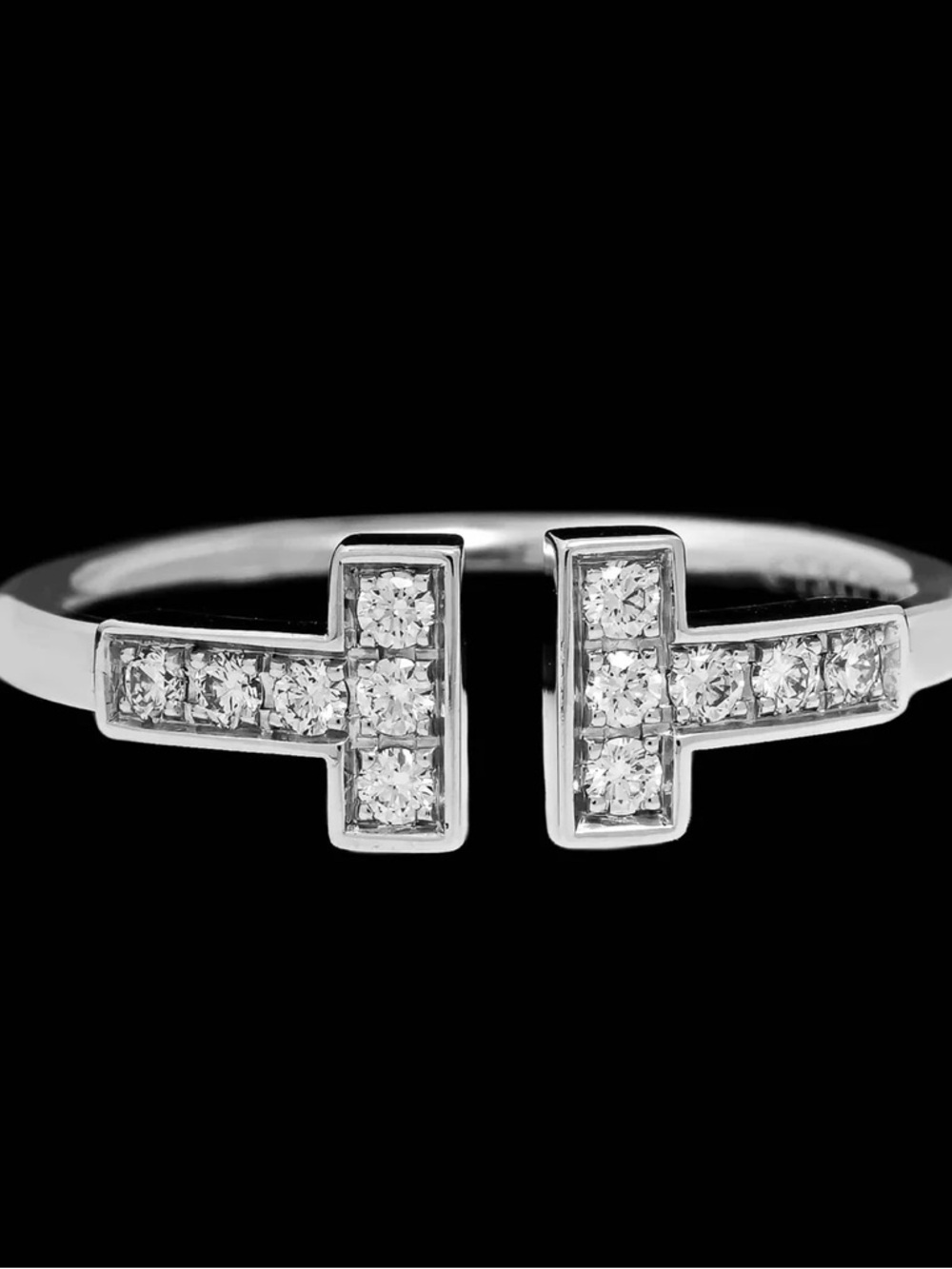 Tiffany & Co. 18K White Gold Estate Diamond "T" Wire Ring